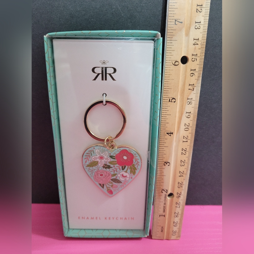 Roberts And Reid Heart Shape Floral Enamel Keychain (0267)